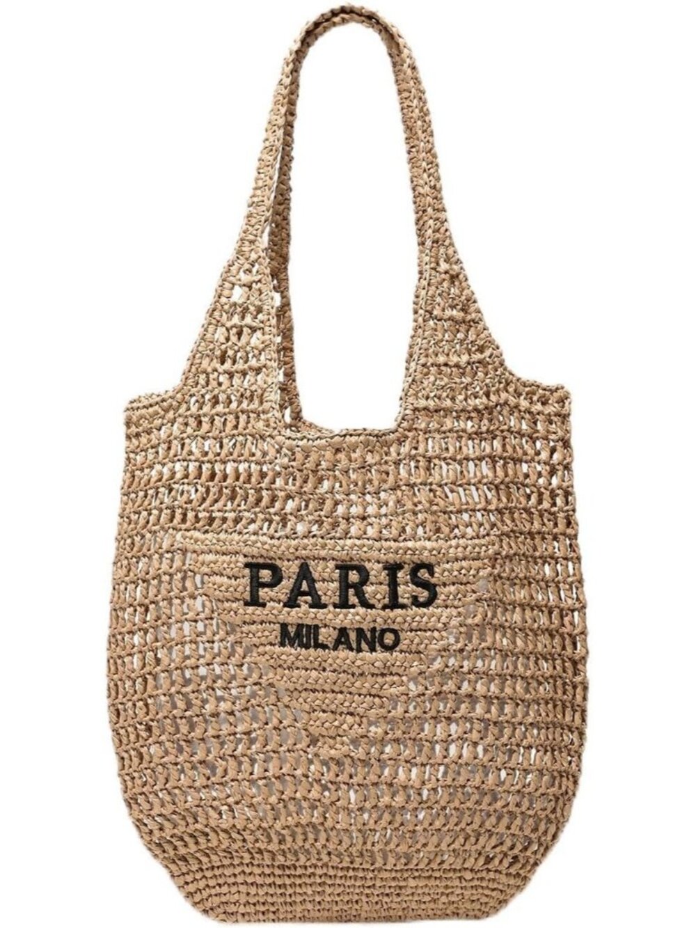 Women's Khaki Straw Beach Bag Large Woven Tote Summer Vacation Travel Purse